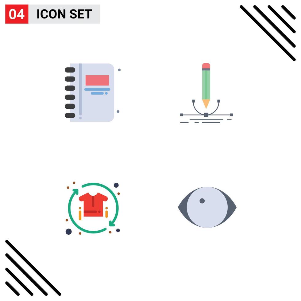 Editable Vector Line Pack of 4 Simple Flat Icons of back to school clothing open book pen sale Editable Vector Design Elements