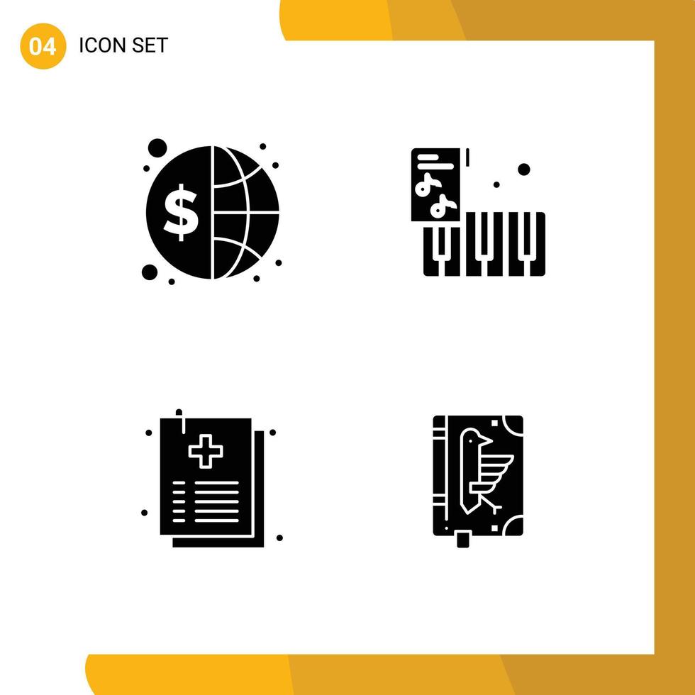 Set of 4 Vector Solid Glyphs on Grid for finance healthcare money finance instrument file Editable Vector Design Elements