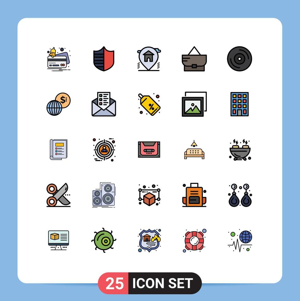 Set of 25 Commercial Filled line Flat Colors pack for vinyl album location purse bag Editable Vector Design Elements