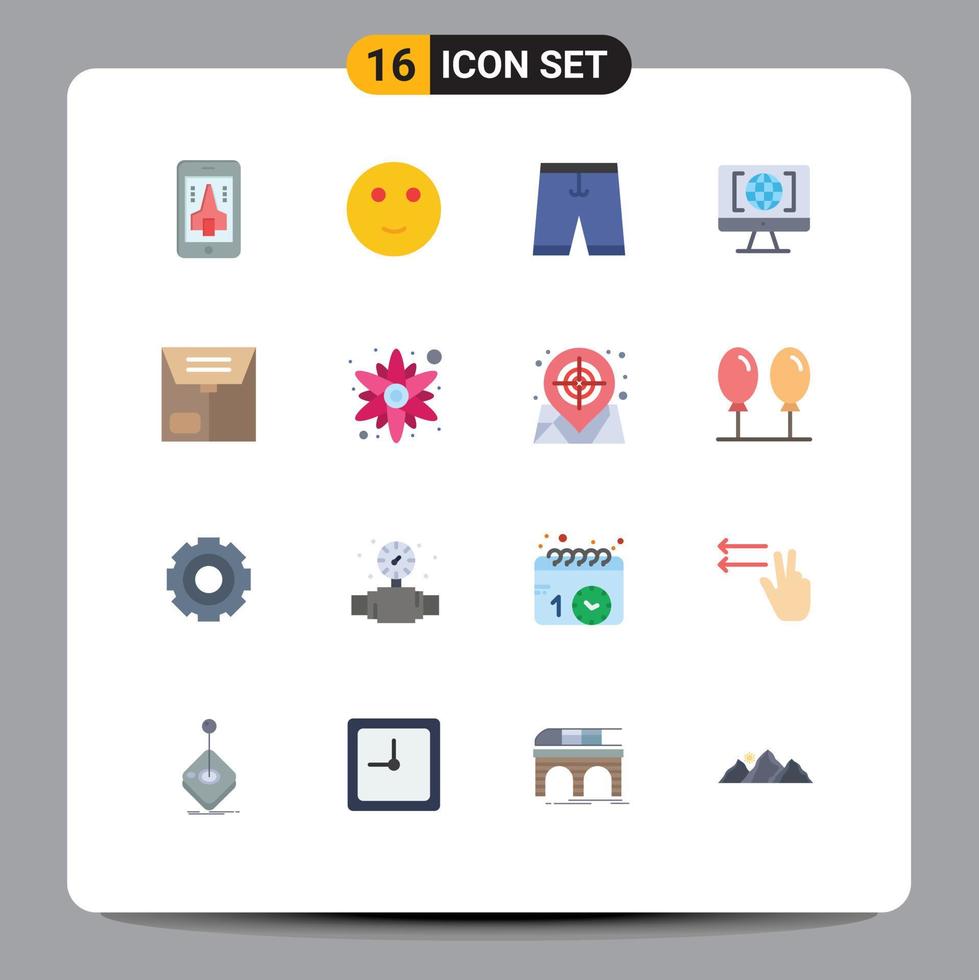 Modern Set of 16 Flat Colors Pictograph of commerce world accessories internet shorts Editable Pack of Creative Vector Design Elements