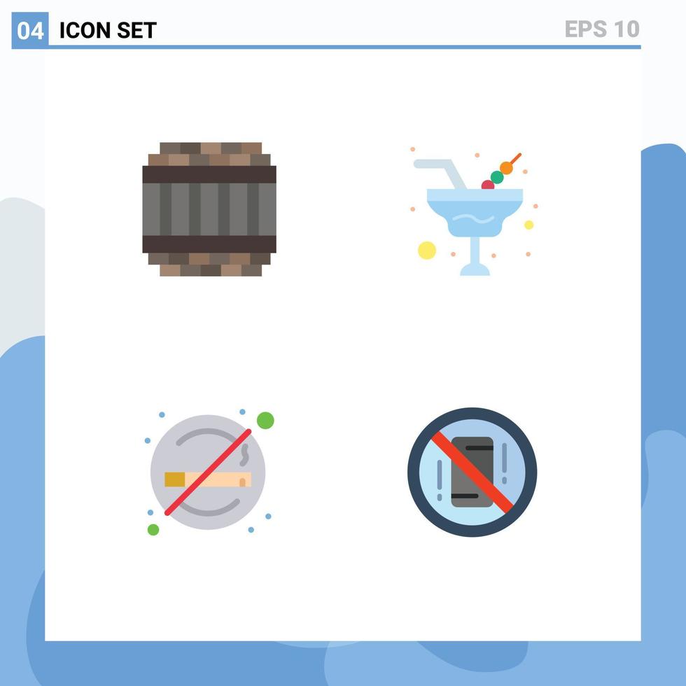 Mobile Interface Flat Icon Set of 4 Pictograms of architecture no prison wine sign Editable Vector Design Elements