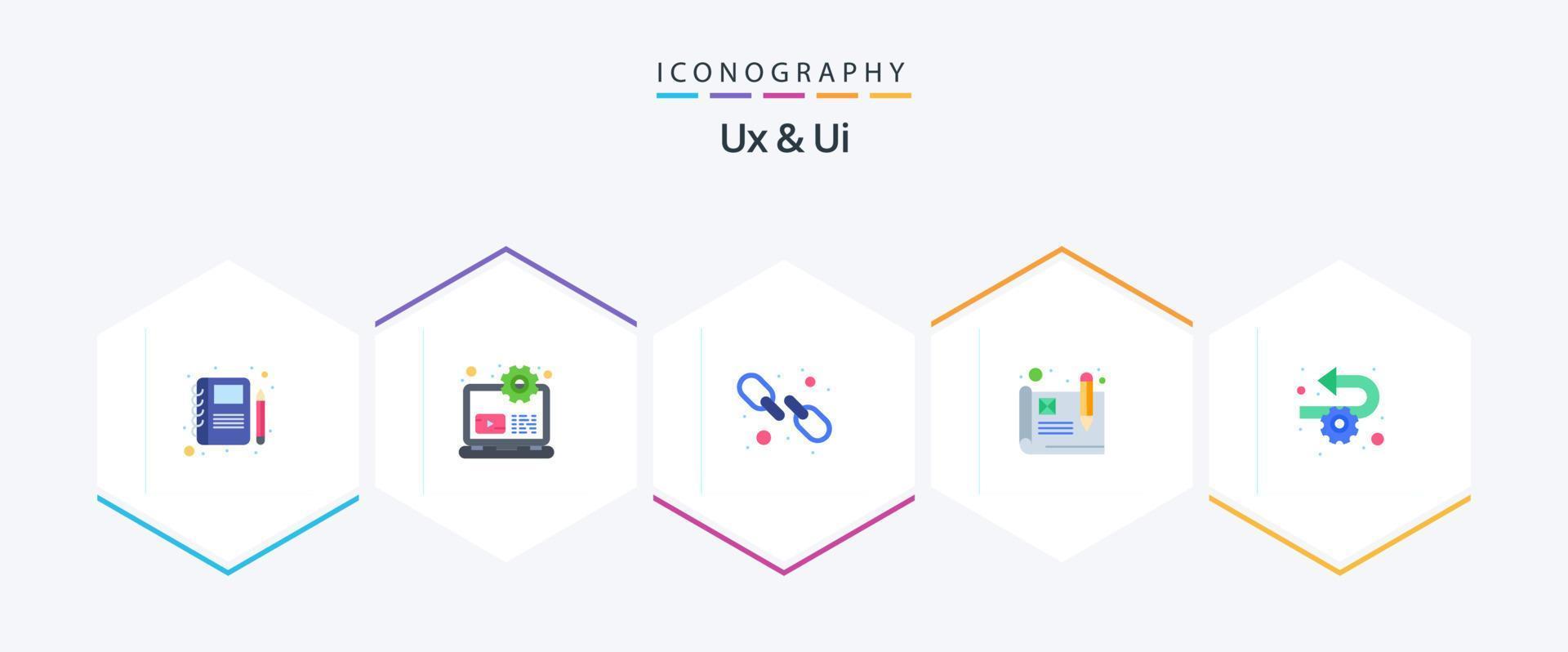 ux y ui 25 plano icono paquete incluso proceso. ágil. enlace. desarrollo. usabilidad vector