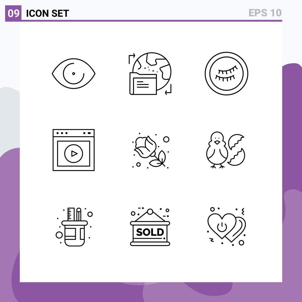 User Interface Pack of 9 Basic Outlines of rose flower eye website ux Editable Vector Design Elements