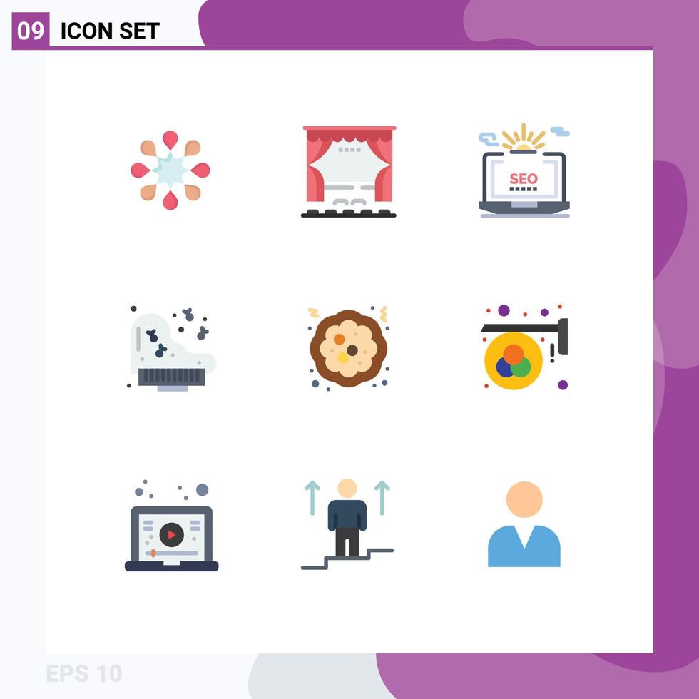 Modern Set of 9 Flat Colors Pictograph of christmas piano seo instrument web Editable Vector Design Elements
