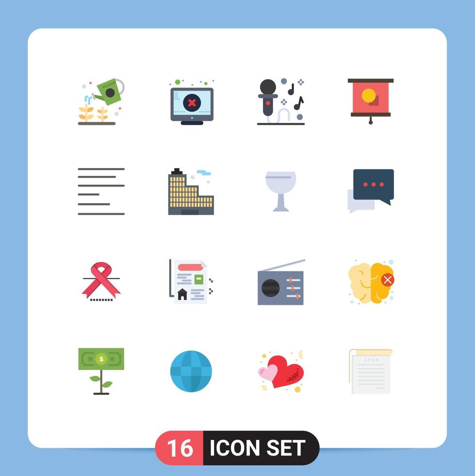 Universal Icon Symbols Group of 16 Modern Flat Colors of left school karaoke projector device Editable Pack of Creative Vector Design Elements