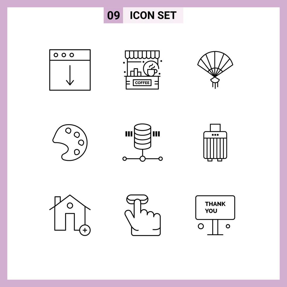 Pack of 9 Modern Outlines Signs and Symbols for Web Print Media such as hosting tools shop palette chinese Editable Vector Design Elements