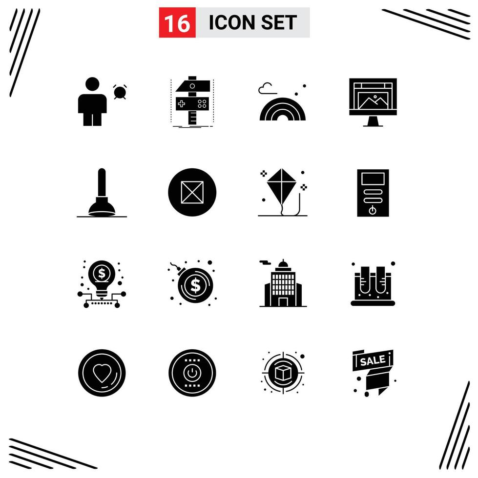 16 Universal Solid Glyphs Set for Web and Mobile Applications image computer developer app spring Editable Vector Design Elements