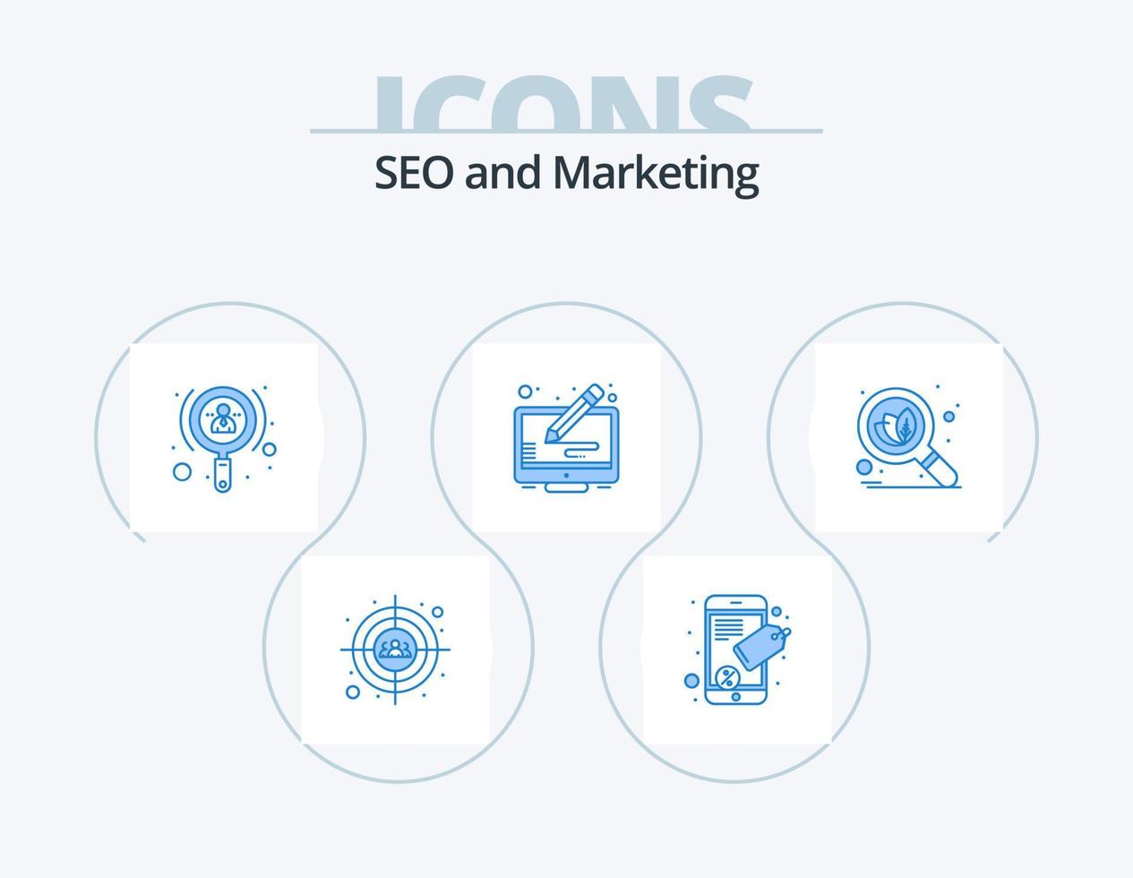 seo azul icono paquete 5 5 icono diseño. SEO orgánico. aumentar. pantalla. derechos de autor vector