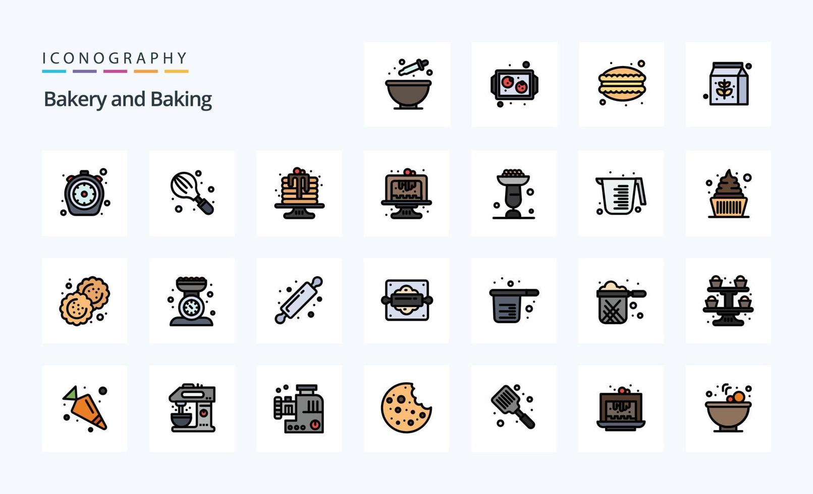 25 Baking Line Filled Style icon pack vector