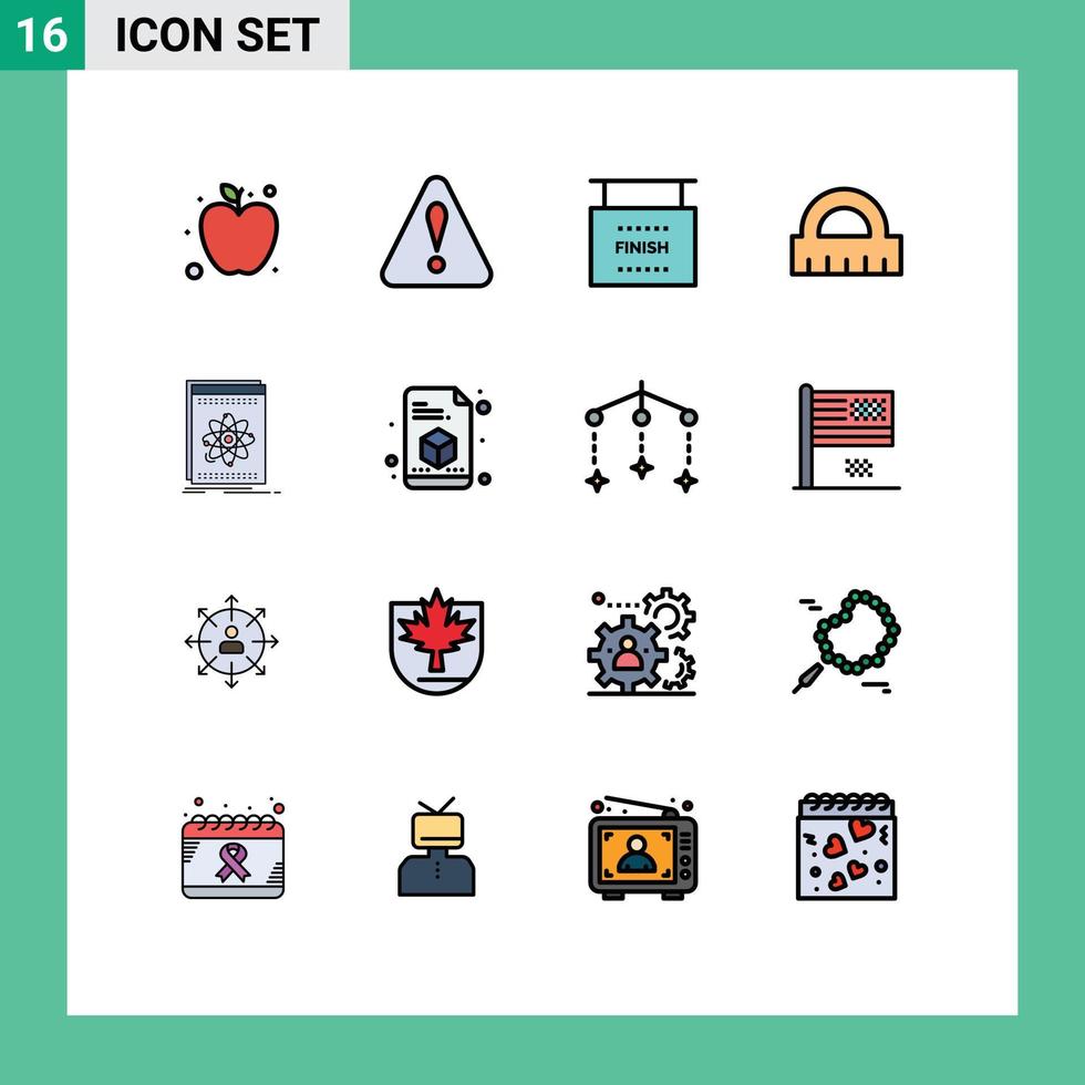 Modern Set of 16 Flat Color Filled Lines and symbols such as science developer game application ruler Editable Creative Vector Design Elements