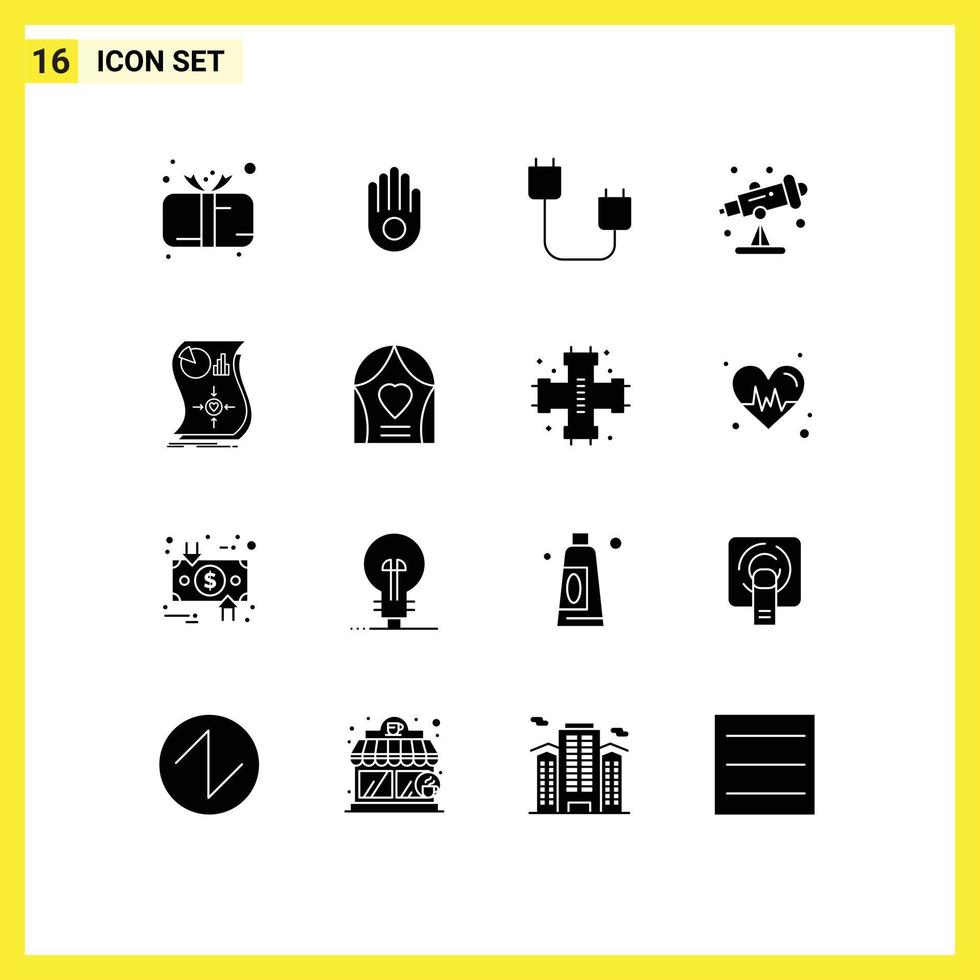 Pictogram Set of 16 Simple Solid Glyphs of love telescope computers school hardware Editable Vector Design Elements