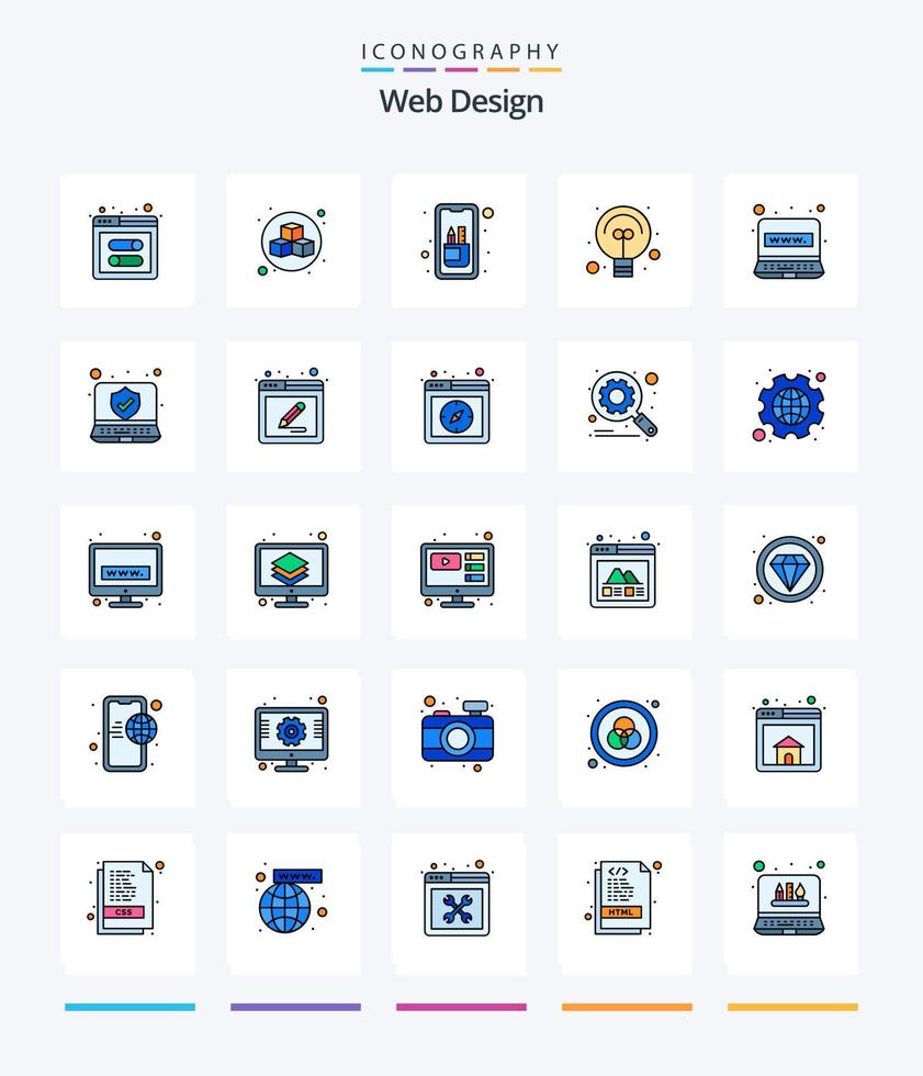 Creative Web Design 25 Line FIlled icon pack  Such As internet. computer. design. web. design vector