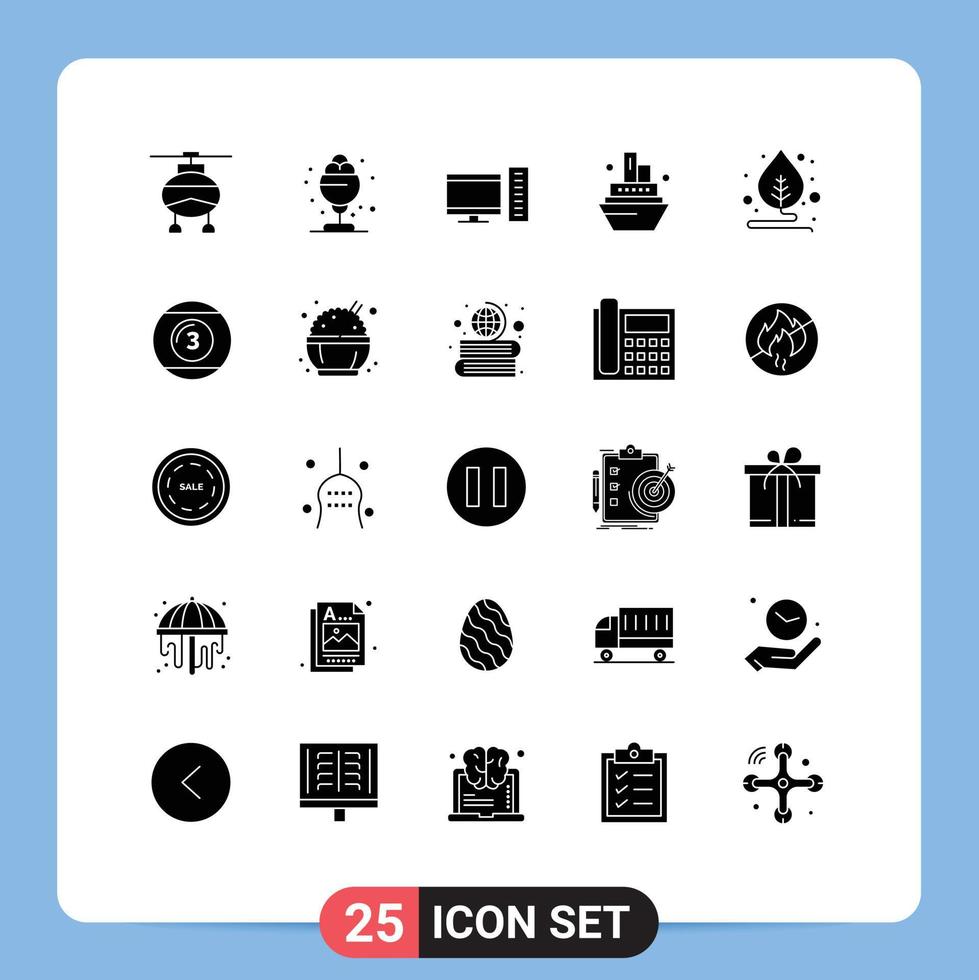 25 Universal Solid Glyphs Set for Web and Mobile Applications plant leaf computer travel cruise Editable Vector Design Elements