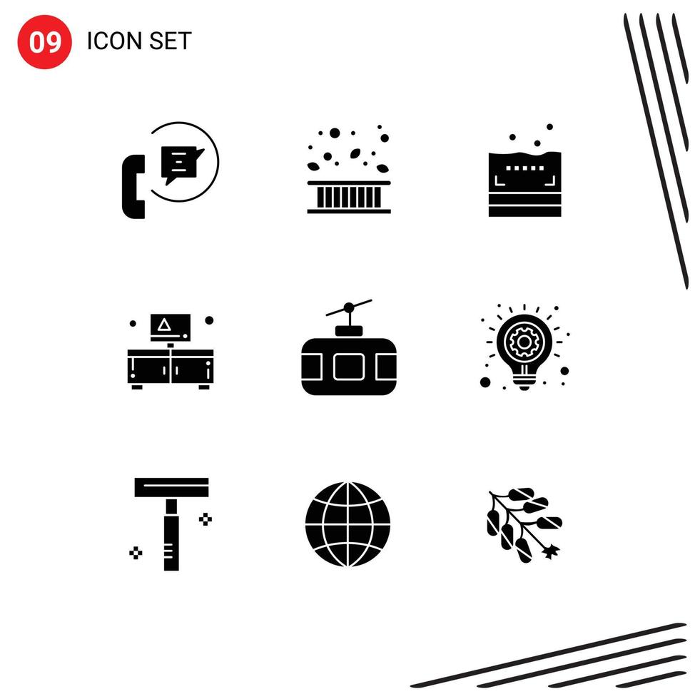 Set of 9 Modern UI Icons Symbols Signs for cable car stand fall cupboard bathroom Editable Vector Design Elements