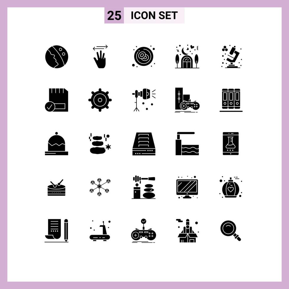 Mobile Interface Solid Glyph Set of 25 Pictograms of lover house right home leukemia Editable Vector Design Elements
