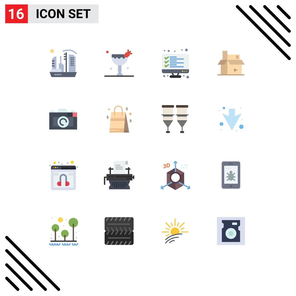 Group of 16 Modern Flat Colors Set for media creative eat content list Editable Pack of Creative Vector Design Elements