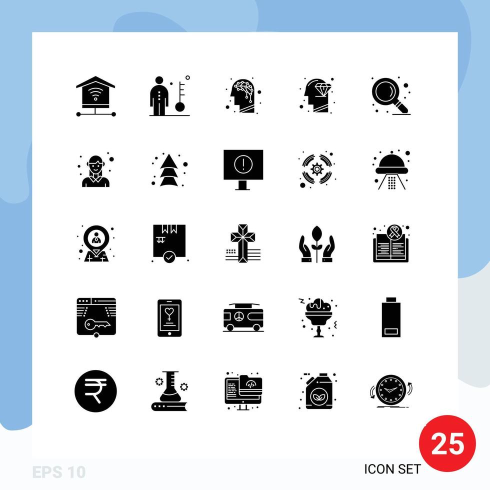 25 Universal Solid Glyphs Set for Web and Mobile Applications zoom find artificial perfection head Editable Vector Design Elements