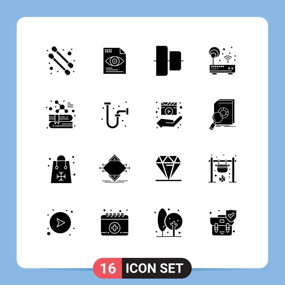 Pictogram Set of 16 Simple Solid Glyphs of molecule chemistry vertical book router Editable Vector Design Elements