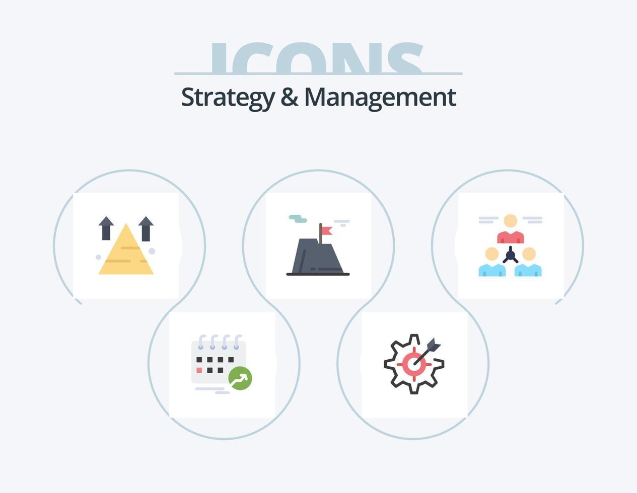 Strategy And Management Flat Icon Pack 5 Icon Design. sucess. flag. setting. top. arrow vector