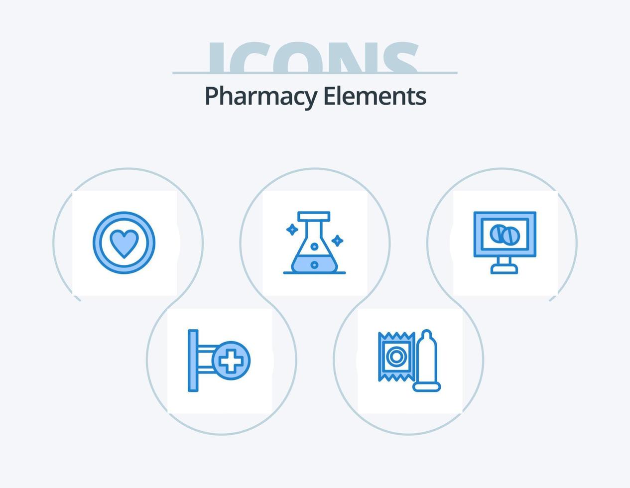 farmacia elementos azul icono paquete 5 5 icono diseño. tableta. médico. médico. laboratorio. matraz vector
