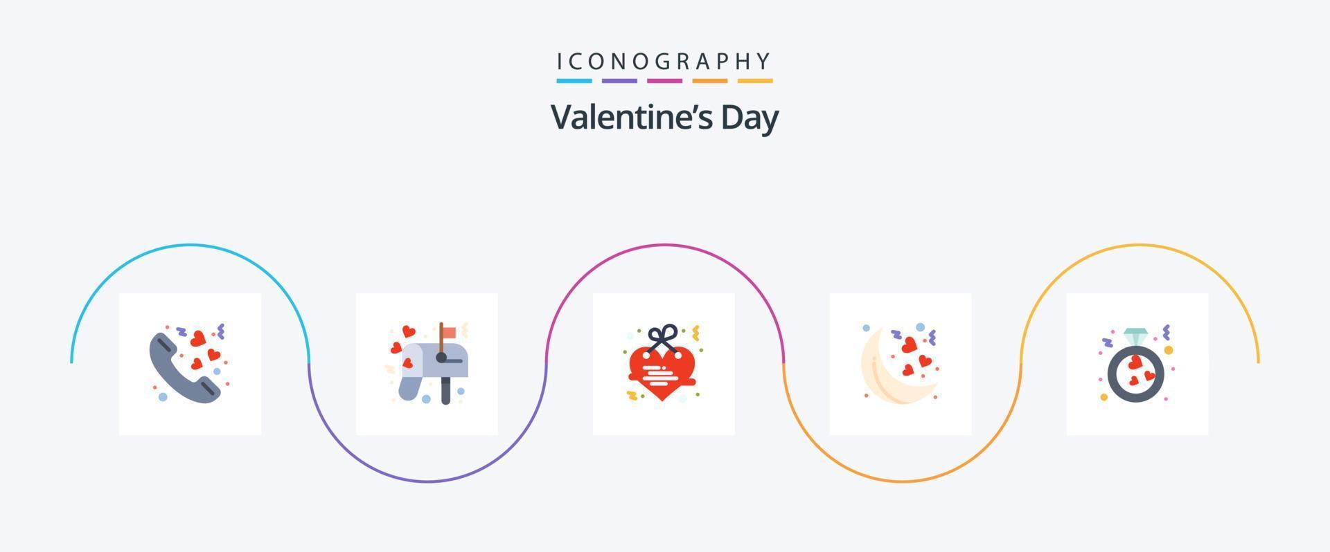 san valentin día plano 5 5 icono paquete incluso anillo. corazón. colgante. san valentin Luna vector