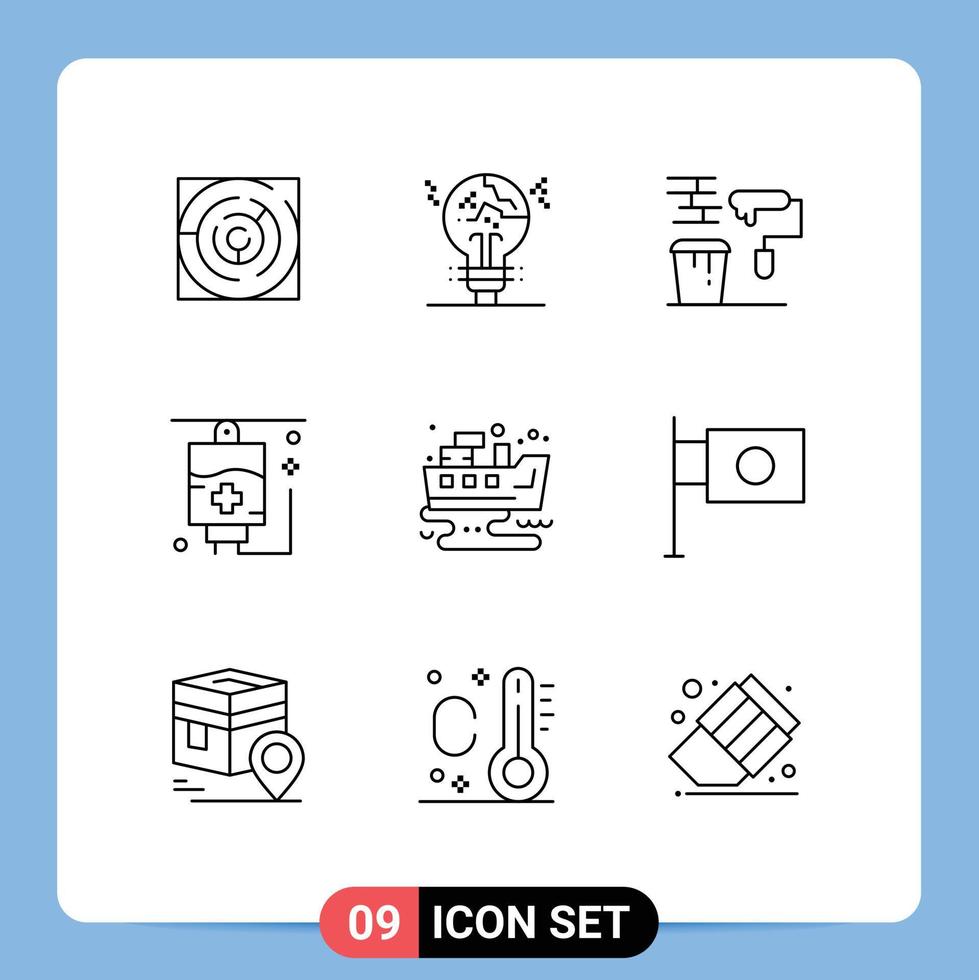 Mobile Interface Outline Set of 9 Pictograms of medical healthcare fake tools painting Editable Vector Design Elements