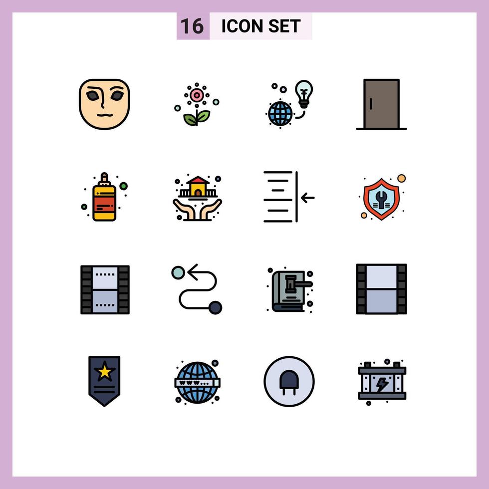 Flat Color Filled Line Pack of 16 Universal Symbols of color home appliances green home door Editable Creative Vector Design Elements
