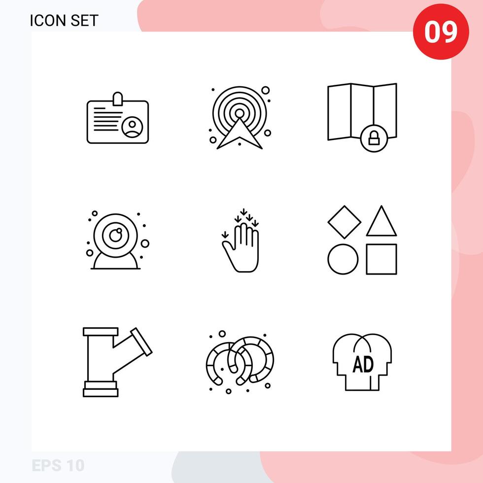 9 Outline concept for Websites Mobile and Apps arrow gesture route web camera camera Editable Vector Design Elements