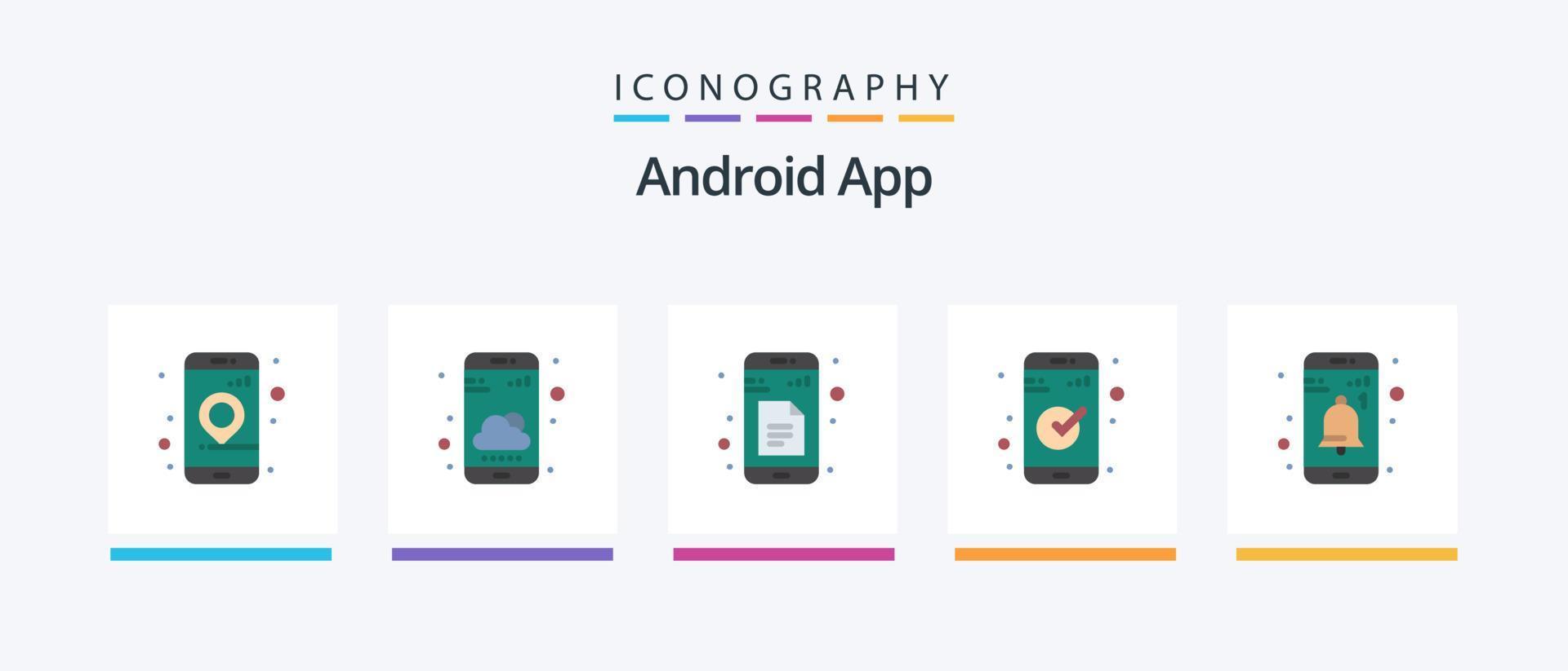 Android App Flat 5 Icon Pack Including interface. ui. data. essential. app. Creative Icons Design vector