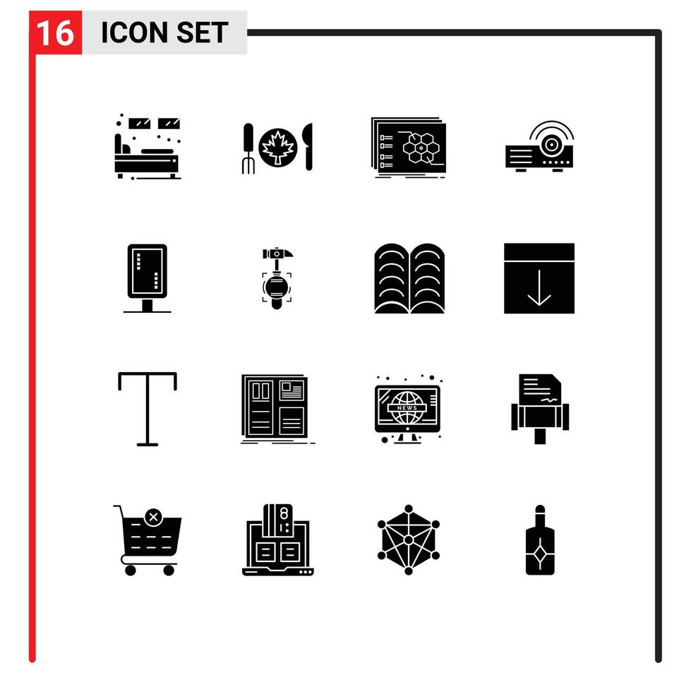 Solid Glyph Pack of 16 Universal Symbols of service projector leaf presentation tactic Editable Vector Design Elements