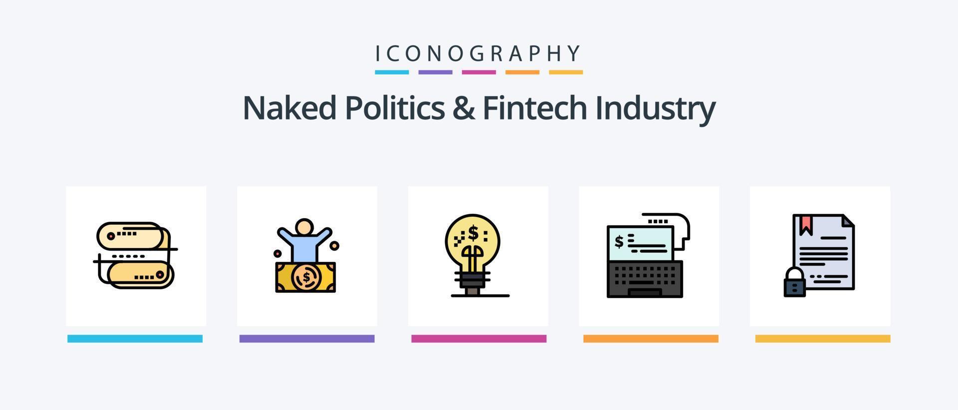 Naked Politics And Fintech Industry Line Filled 5 Icon Pack Including security. personal. internet. personal data protection. dollar. Creative Icons Design vector