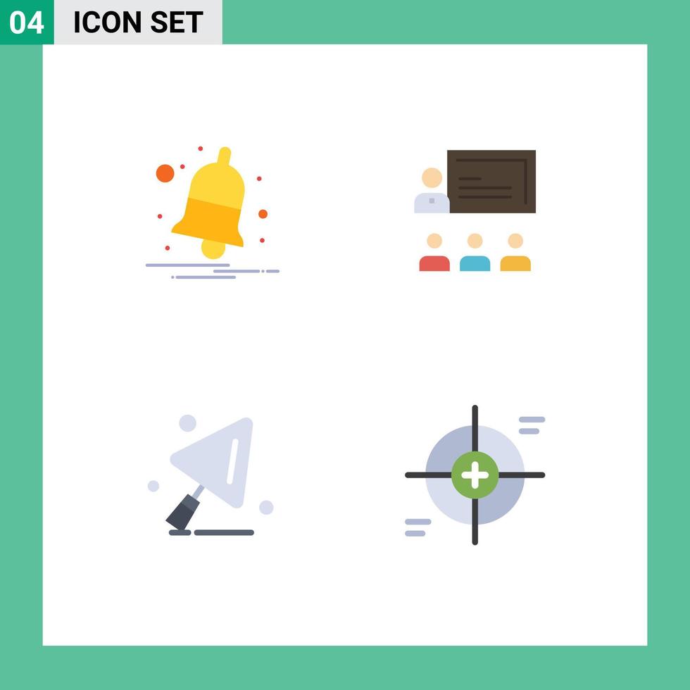 Set of 4 Commercial Flat Icons pack for bell construction alert human construction worker Editable Vector Design Elements