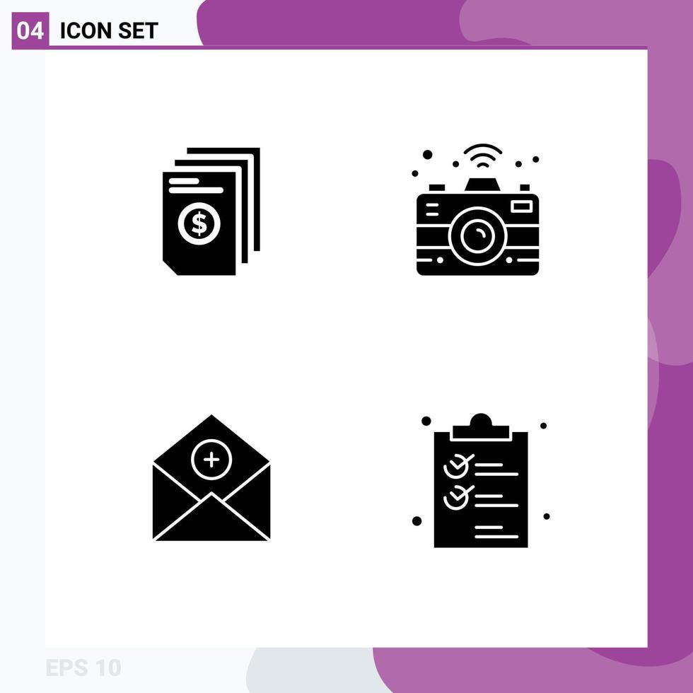 Mobile Interface Solid Glyph Set of Pictograms of dollar add invoice connectivity communication Editable Vector Design Elements