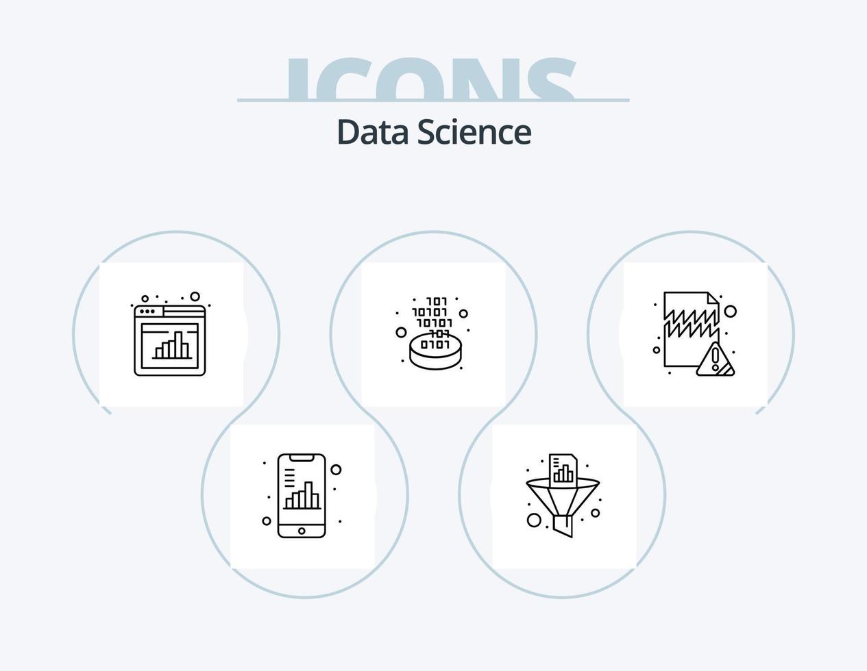 Data Science Line Icon Pack 5 Icon Design. binary code. search. database. growth. analysis vector