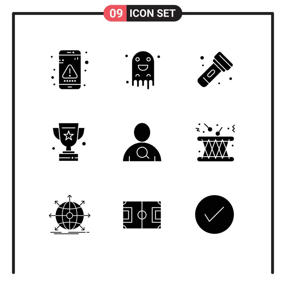 9 Universal Solid Glyphs Set for Web and Mobile Applications employee star scary prize torch Editable Vector Design Elements