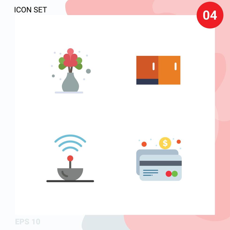 Modern Set of 4 Flat Icons and symbols such as home steel flower furniture signal Editable Vector Design Elements