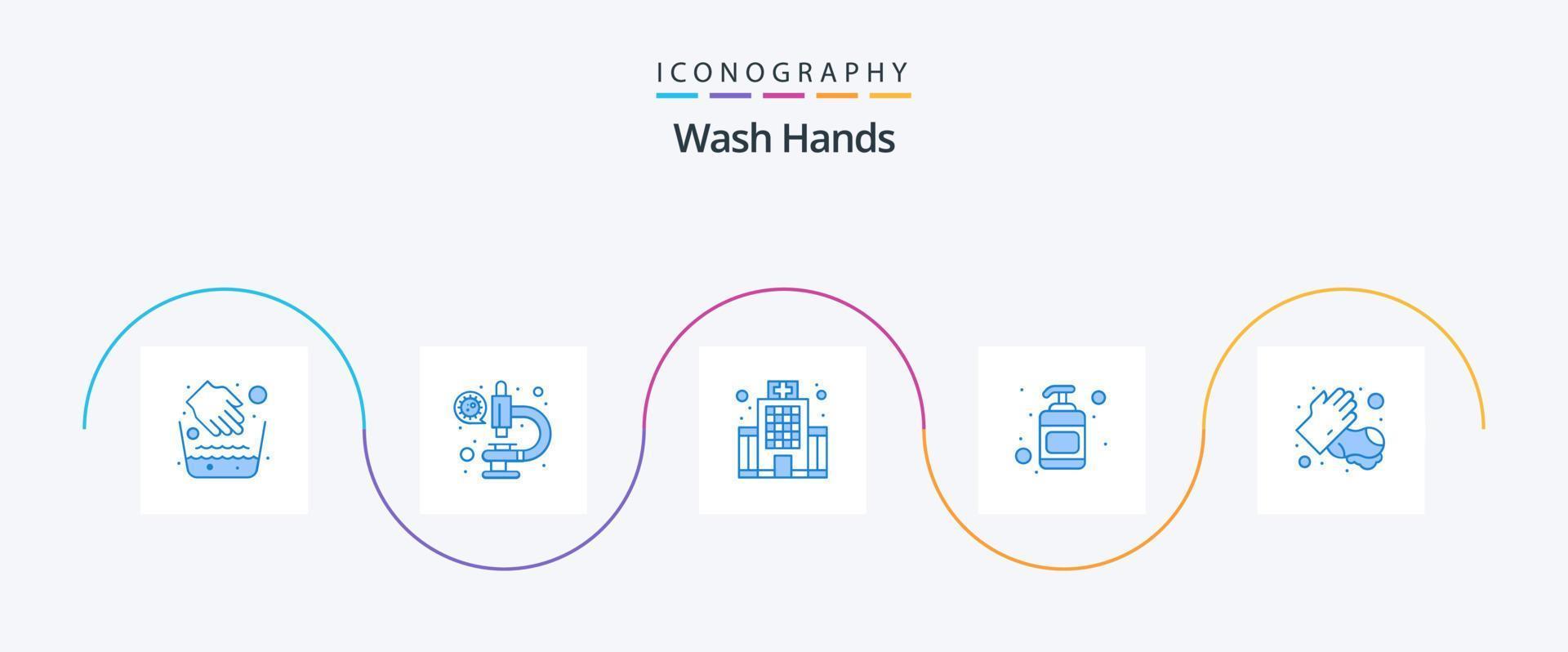 Wash Hands Blue 5 Icon Pack Including medical. soap. building. sanitizer. lotion vector