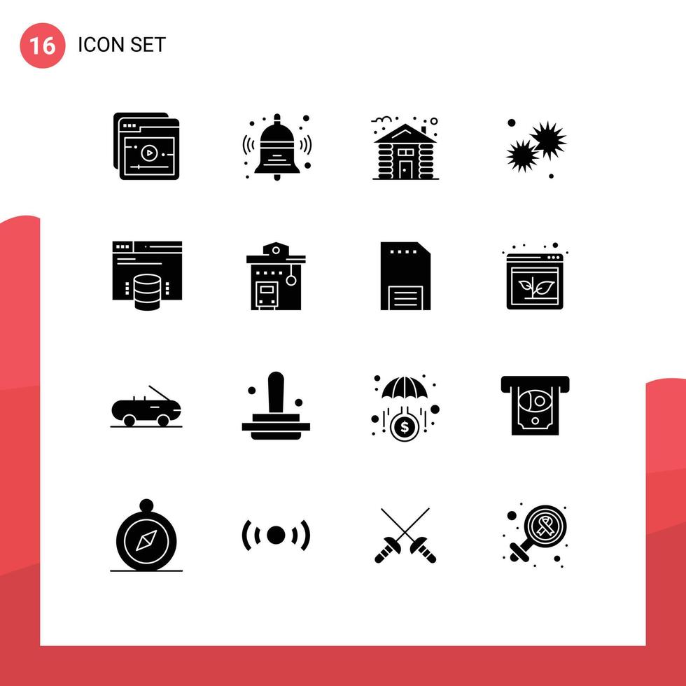 User Interface Pack of 16 Basic Solid Glyphs of internet hosting star house day shine Editable Vector Design Elements