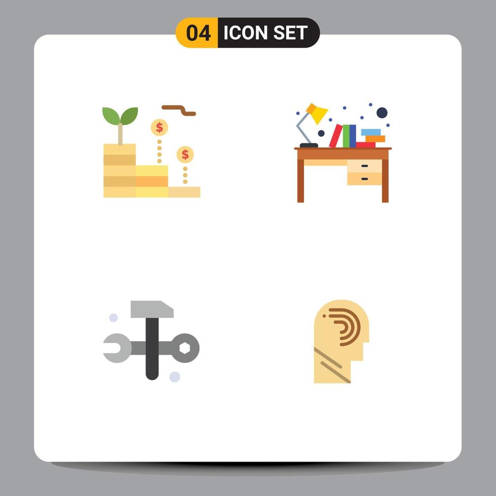 Pack of 4 creative Flat Icons of finance computing money interior hammer Editable Vector Design Elements