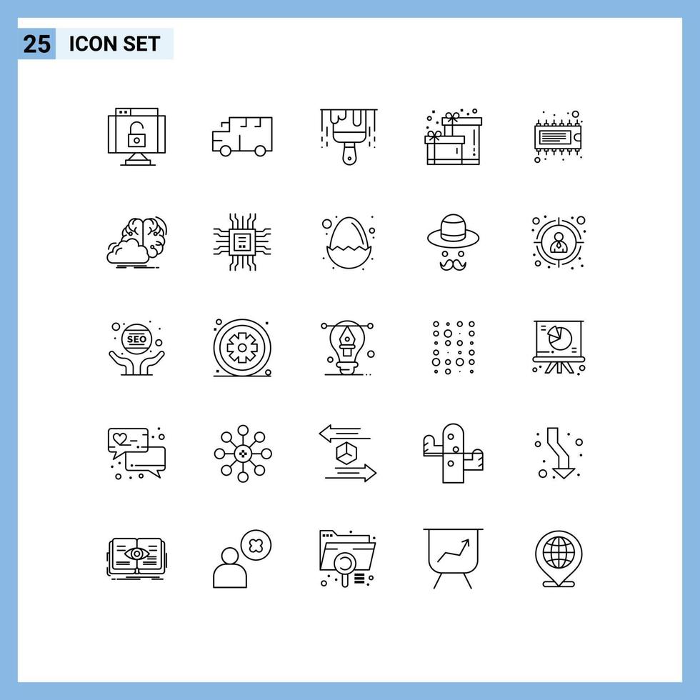 valores vector icono paquete de 25 línea señales y símbolos para ic dispositivo cepillo componente caja editable vector diseño elementos