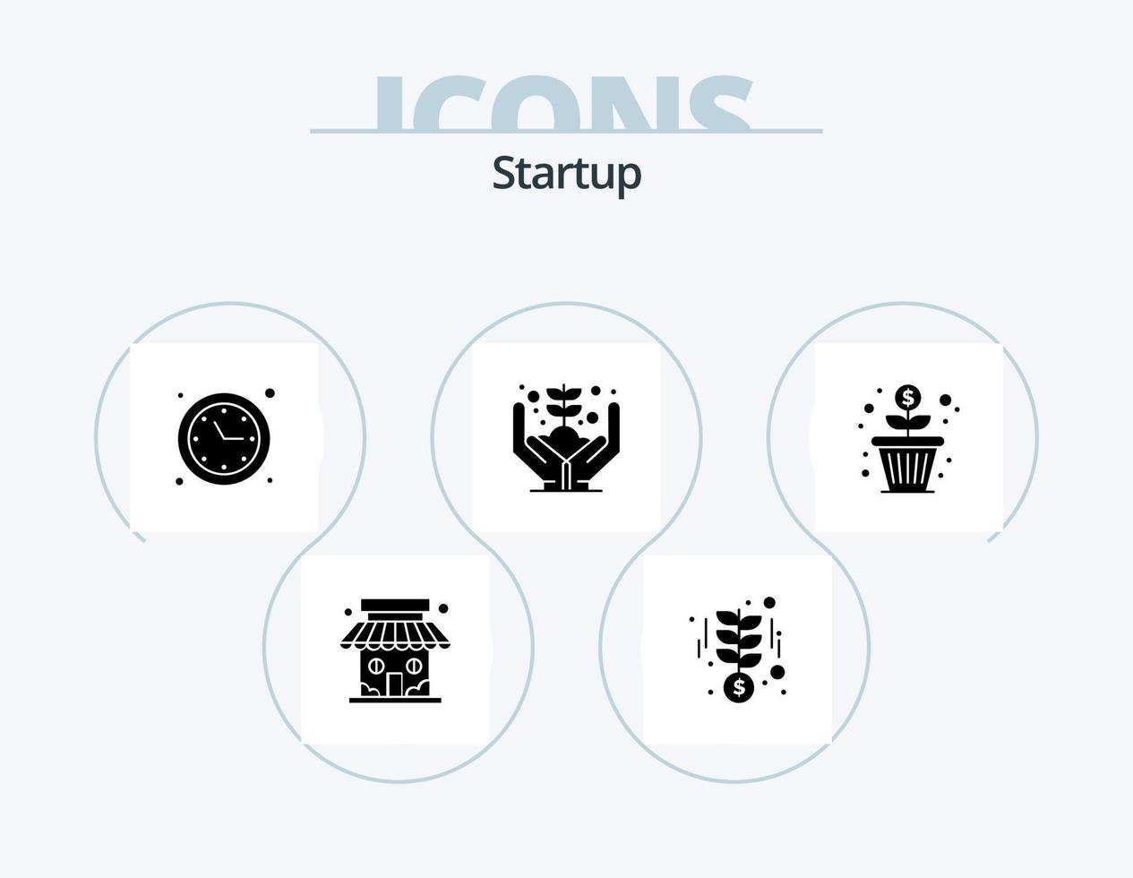 Startup Glyph Icon Pack 5 Icon Design. growth. plant. clock. money. growth vector