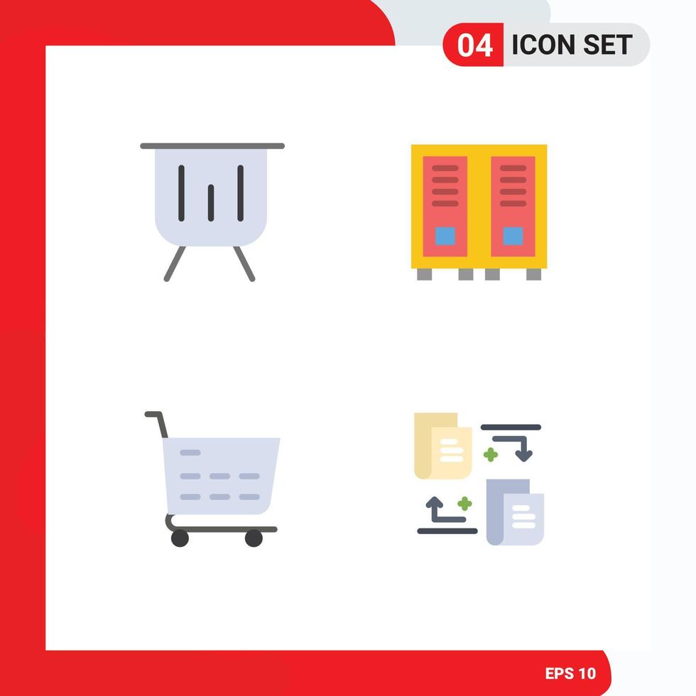moderno conjunto de 4 4 plano íconos pictografía de negocio comercio electrónico actuación biblioteca compras carro editable vector diseño elementos