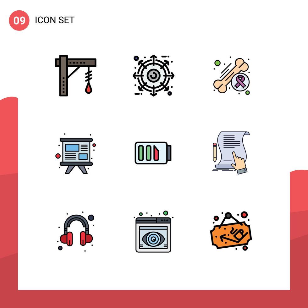 9 Universal Filledline Flat Color Signs Symbols of training study product presentation day Editable Vector Design Elements