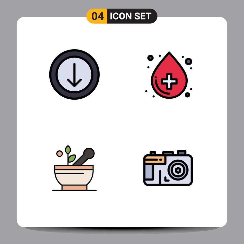 Universal Icon Symbols Group of 4 Modern Filledline Flat Colors of arrow soup blood medical camera Editable Vector Design Elements