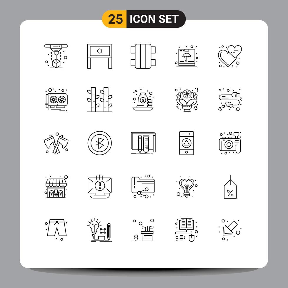 User Interface Pack of 25 Basic Lines of shipping fragile table container sport Editable Vector Design Elements