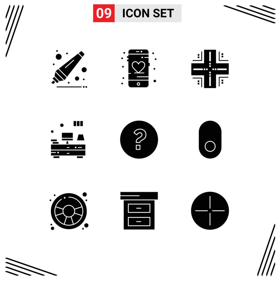 moderno conjunto de 9 9 sólido glifos y símbolos tal como ayuda televisión base de datos mesa computadora editable vector diseño elementos