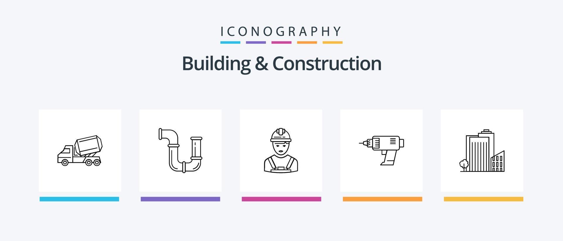 edificio y construcción línea 5 5 icono paquete incluso vehículo. cemento. gancho. camión. ojo de cerradura. creativo íconos diseño vector