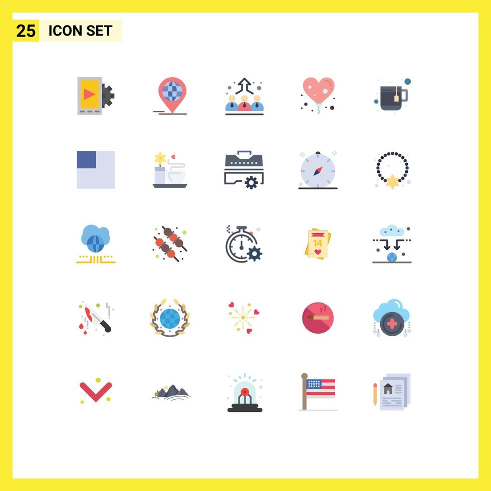 25 User Interface Flat Color Pack of modern Signs and Symbols of layout mug employee cup heart Editable Vector Design Elements