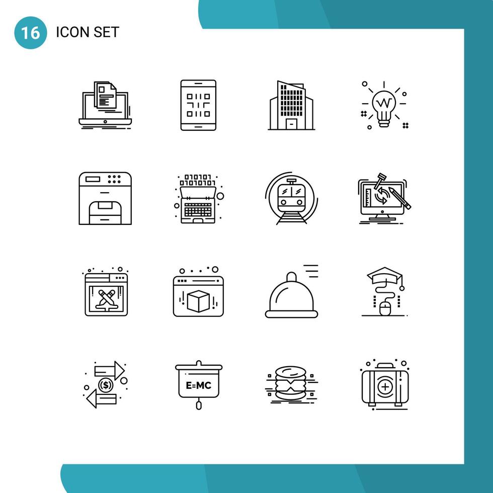 Set of 16 Modern UI Icons Symbols Signs for glow idea qr light skyscraper Editable Vector Design Elements