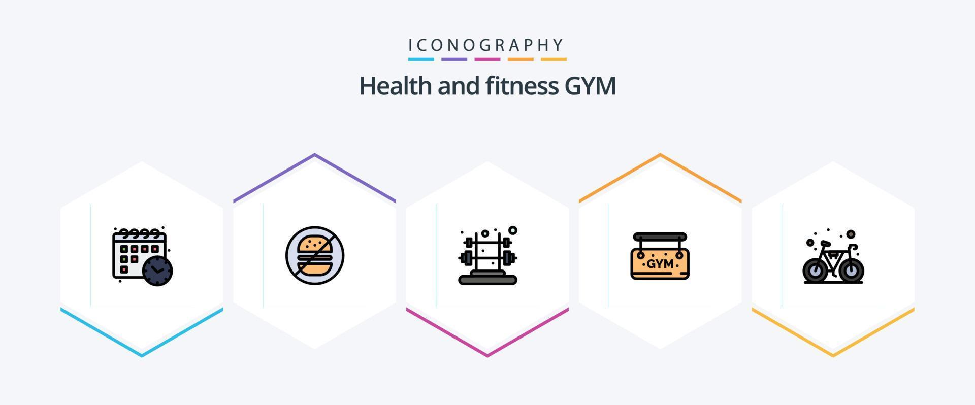 Gym 25 FilledLine icon pack including . cycle. gym. bike. sign vector